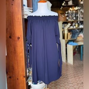 Elegant Off-Shoulder Navy Dress